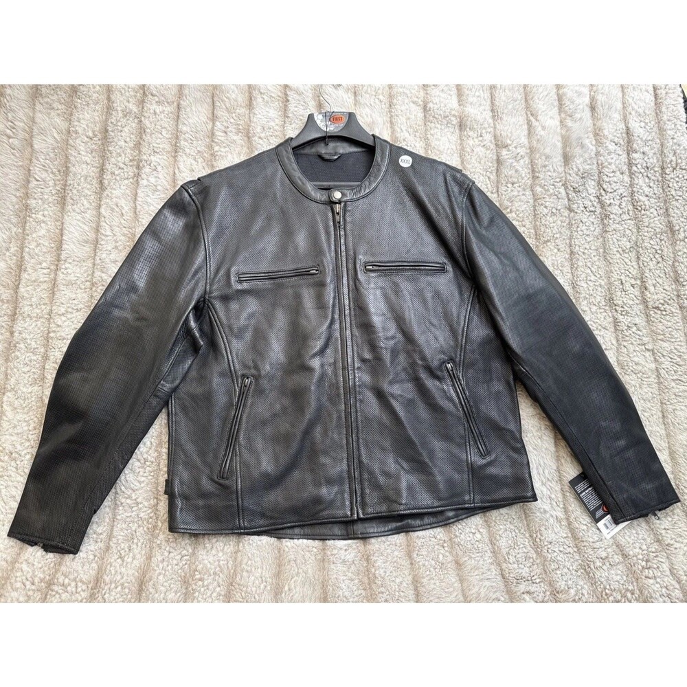 First Mfg Men's Motorcycle Perforated Leather Jacket Long Sleeve Size 3X